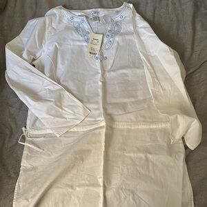 Womens White Tunic with Blue Embroidery